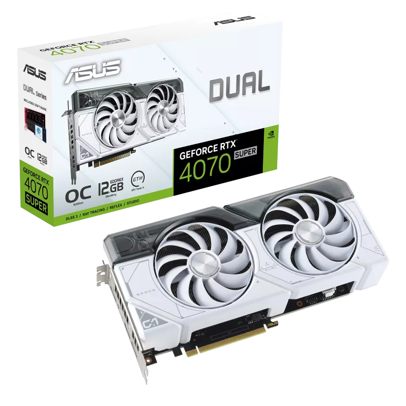 ASUS Dual GeForce RTX™ 4070 SUPER White OC Edition 12GB GDDR6X - Graphics Card ASUS Dual GeForce RTX™ 4070 SUPER White OC Edition 12GB GDDR6X - Graphics Card